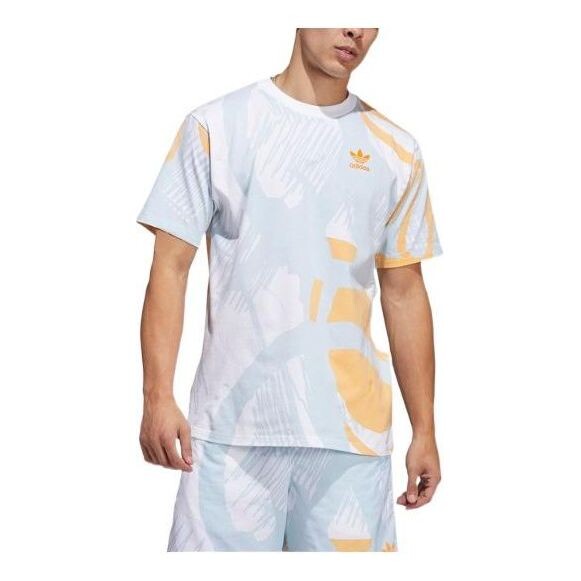 

Футболка adidas originals Pattern Full Print Round Neck Casual Short Sleeve Light Blue, мультиколор