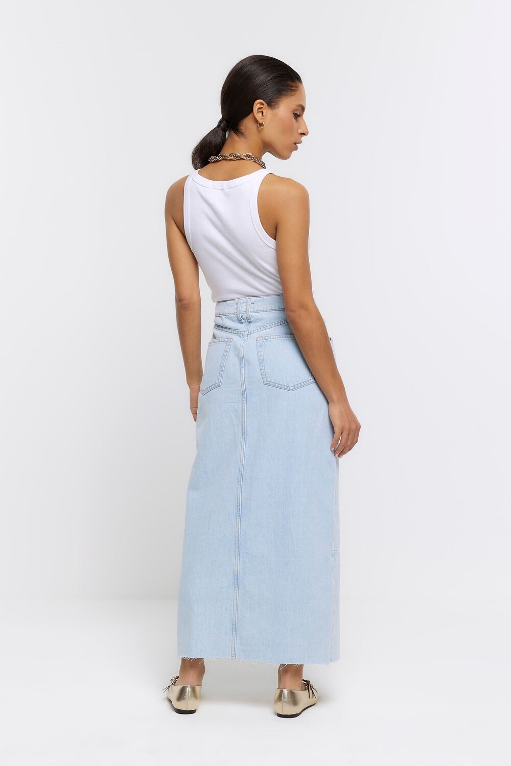 

Джинсовая юбка макси миниатюрного размера с декоративными швами River Island, синий