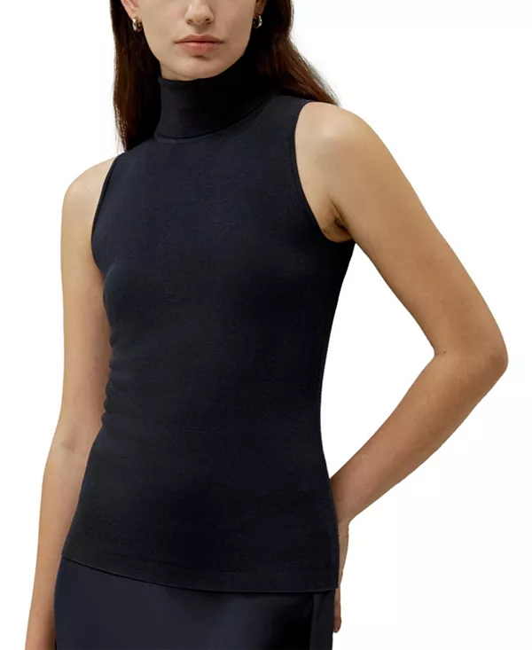 

Минималистичный топ без рукавов с высоким воротником Lilysilk, синий