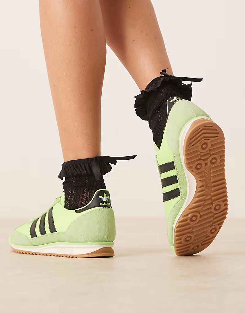 Кроссовки Adidas Originals SL 72 OG в ярко-зеленом и черном цветах — фото 3