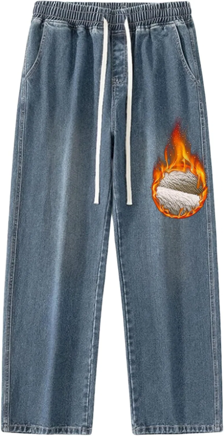 Джинсы с флисом, мужские, синий