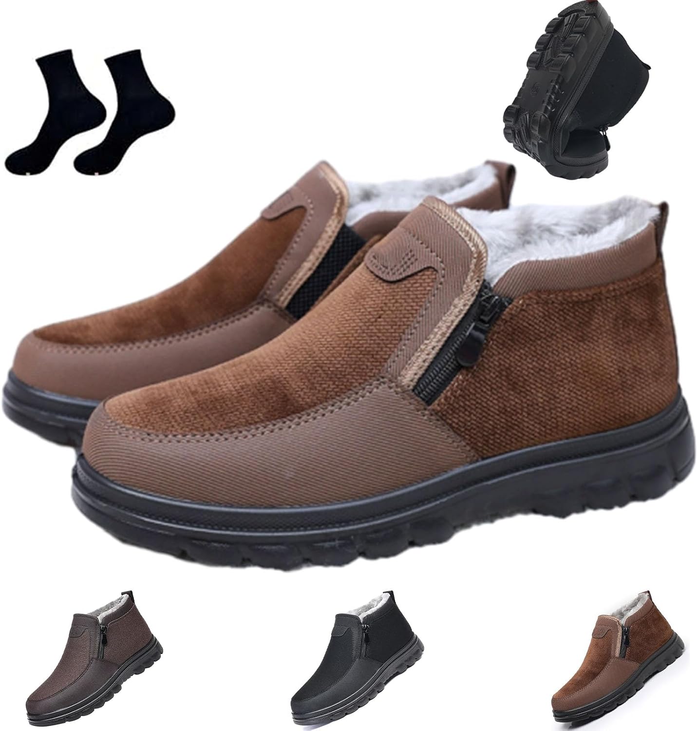 

Мужские ортопедические теплые зимние ботинки GHTRHSB, водонепроницаемые, противоскользящие, с флисовой подкладкой, утепленные ботинки с меховой подкладкой и боковой молнией, коричневый