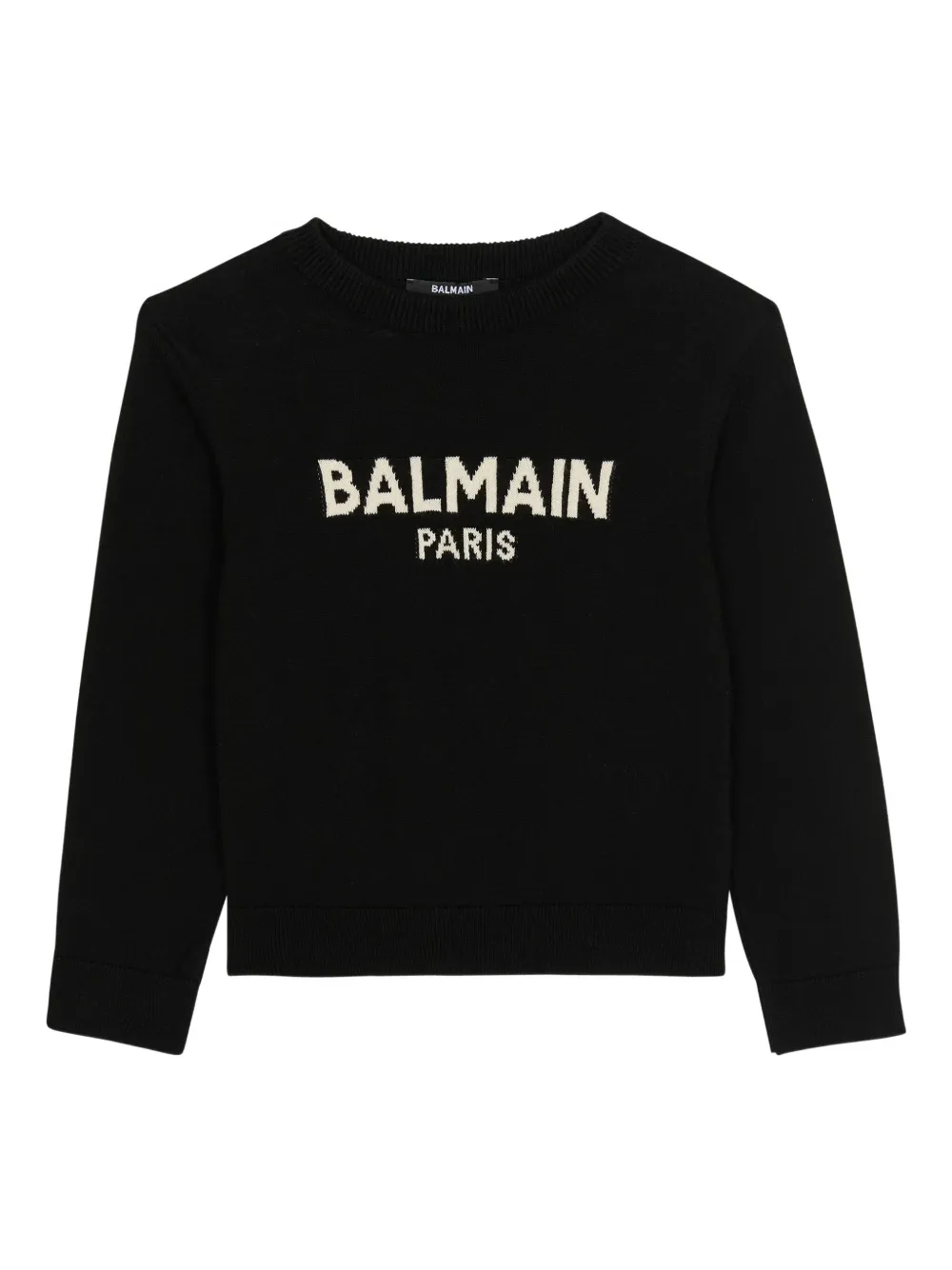 

Свитер с логотипом, связанный интарсией Balmain Kids, черный