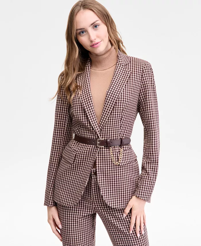 

Женский блейзер с поясом и узором «гусиная лапка» Anne Klein, желтый
