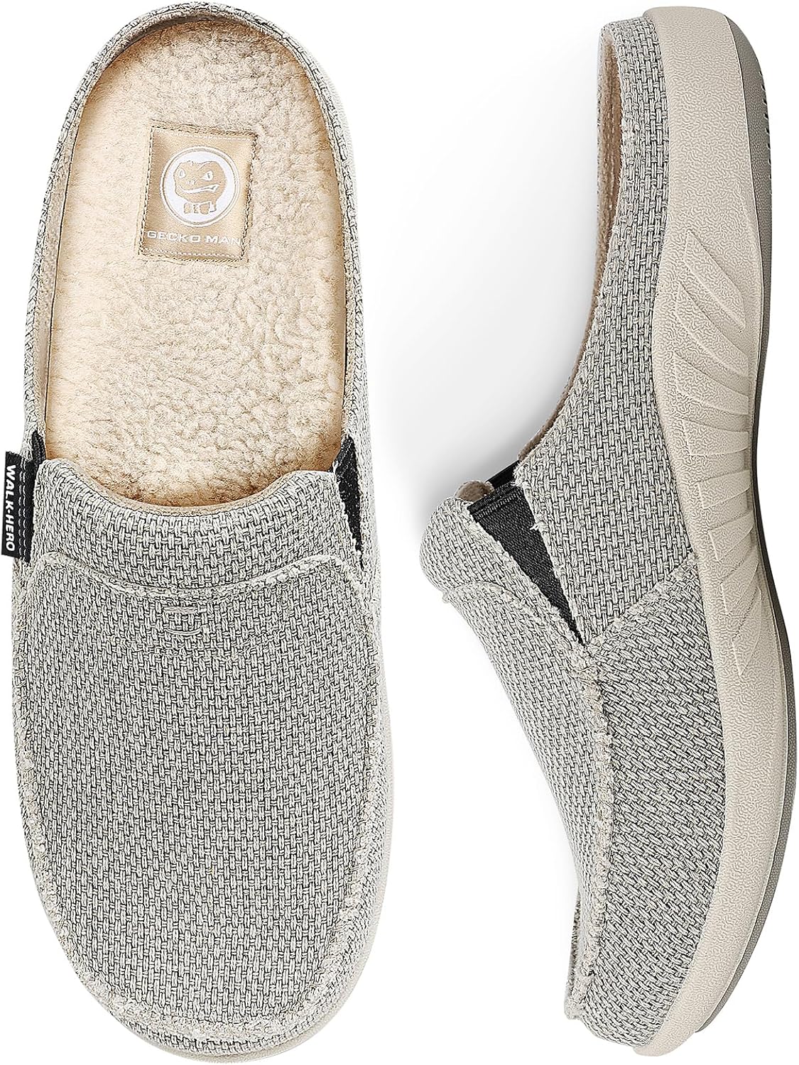 

Мужские тапочки с поддержкой свода стопы, домашние тапочки для мужчин из ткани с бархатной подкладкой, шлепанцы на платформе, домашняя и уличная обувь с противоскользящей резиновой подошвой Walk Hero Comfort And Support, серый