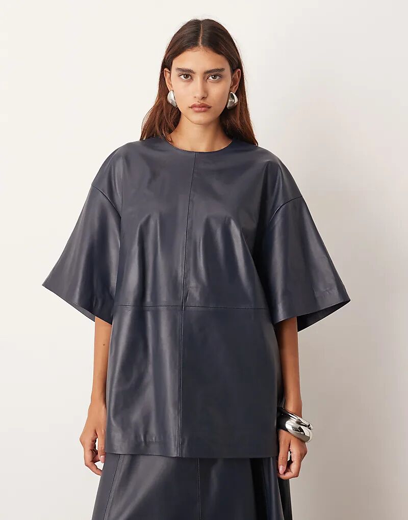 

Футболка свободного кроя из кожи ARRANGE цвета морской волны