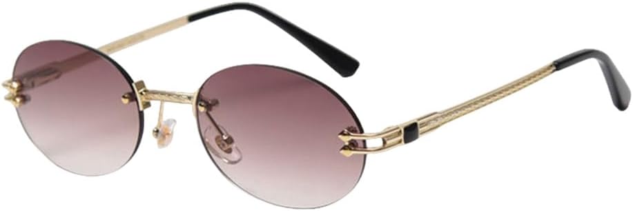 

Маленькие овальные солнцезащитные очки с зеркальными линзами для мужчин, защита от УФ-излучения UV400, ретро, ​​без оправы, круглые солнцезащитные очки, винтажные, женские, весна-лето VFDHN, Gold With Brown