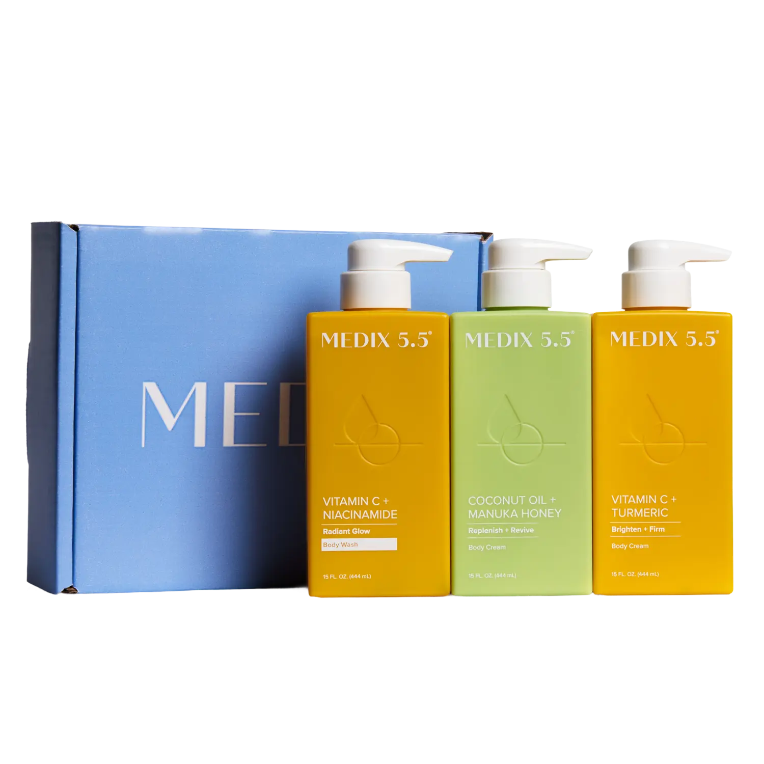 

Подарочный набор Nourish + Glow | Гель для душа с витамином С, крем для тела с витамином С, кокосовый крем для тела Medix 5.5