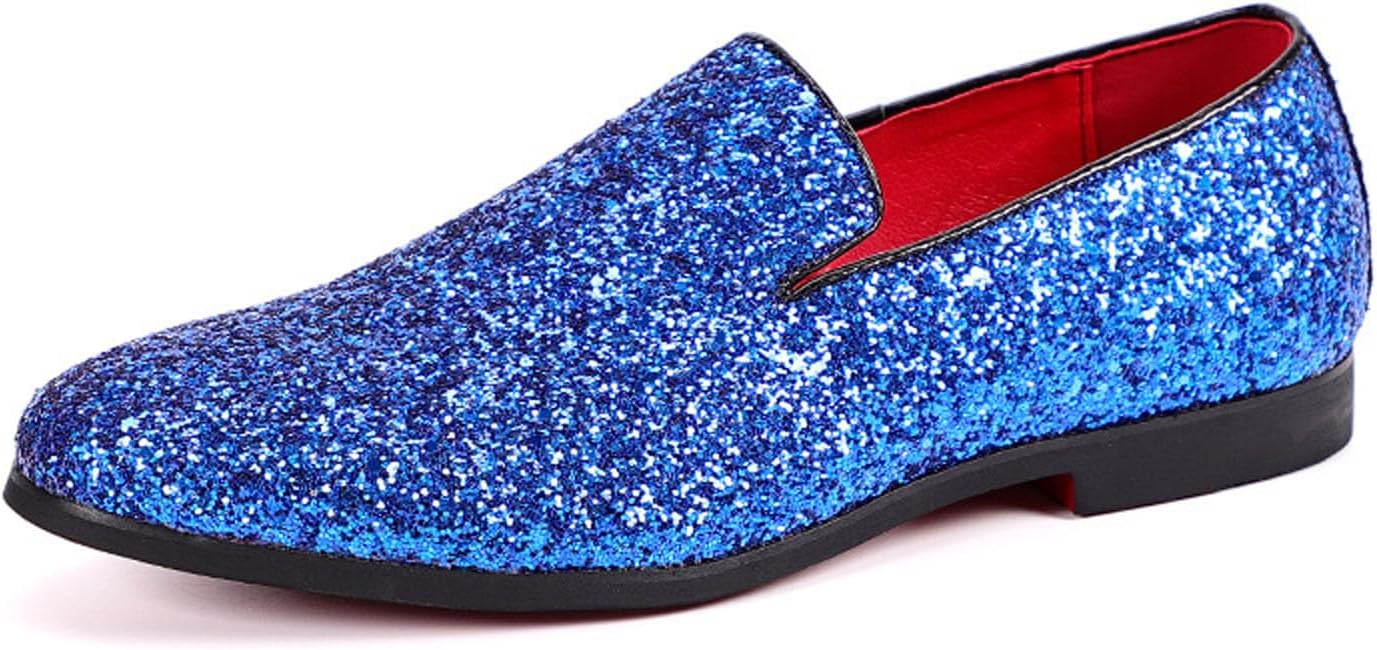 

Мужские классические туфли Xinduoyu с блестящей отделкой - удобные туфли без шнурков для официальных мероприятий, свадеб и танцевальных вечеринок, синий