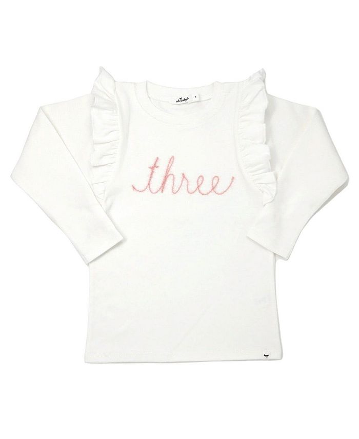

Футболка для девочек Millie "three" с розовой вышивкой и блестками - для малышей oh baby!, слоновая кость/кремовый