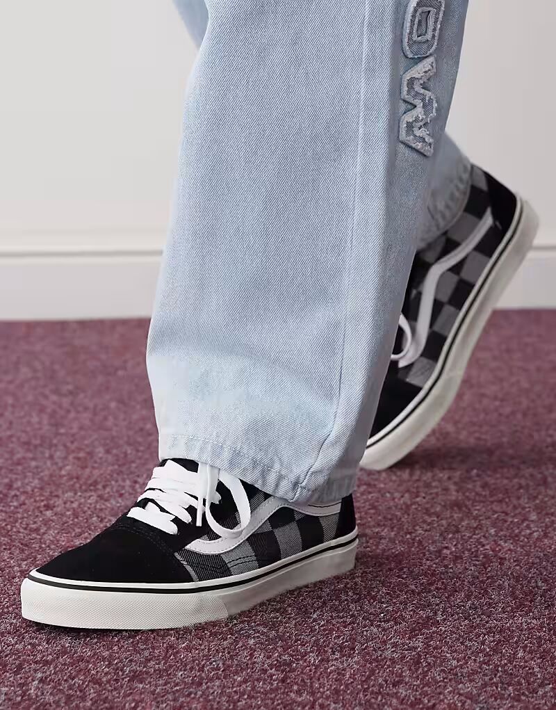 Кроссовки Vans Old Skool с монохромным шахматным узором черного цвета — фото 4