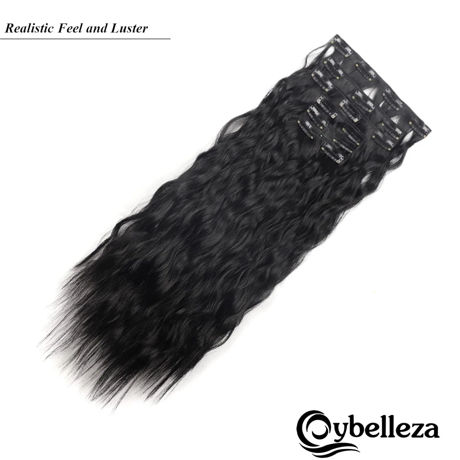 Накладные пряди на заколках, 50 см, волнистые, черные Cybelleza, Black — фото 4