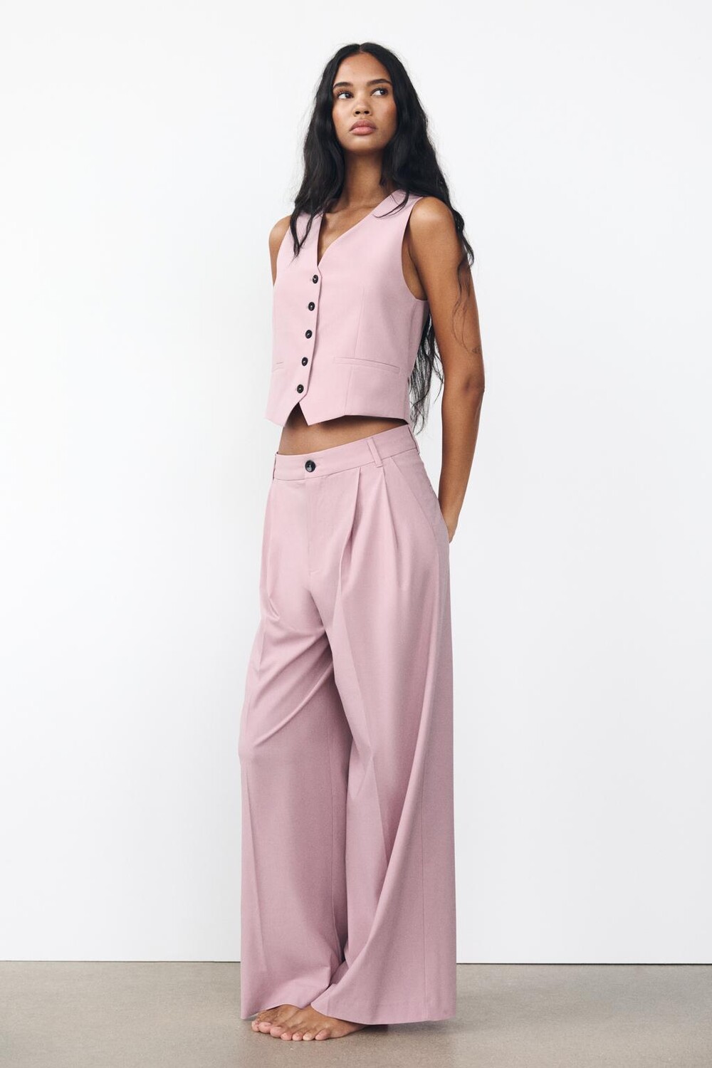

Брюки с двойной складкой ZARA, бледно-розовый
