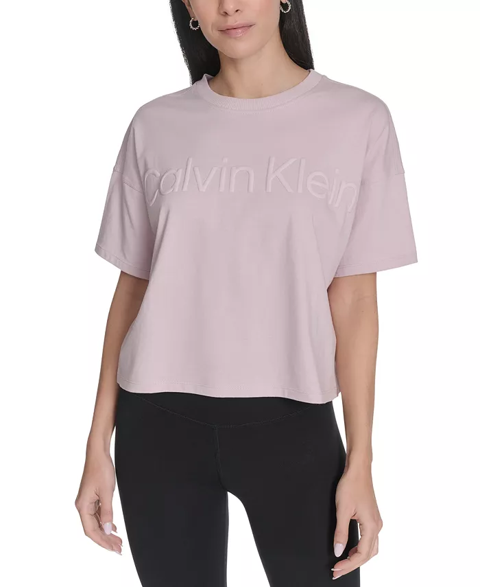 

Женская хлопковая футболка с объемным логотипом Calvin Klein, розовый