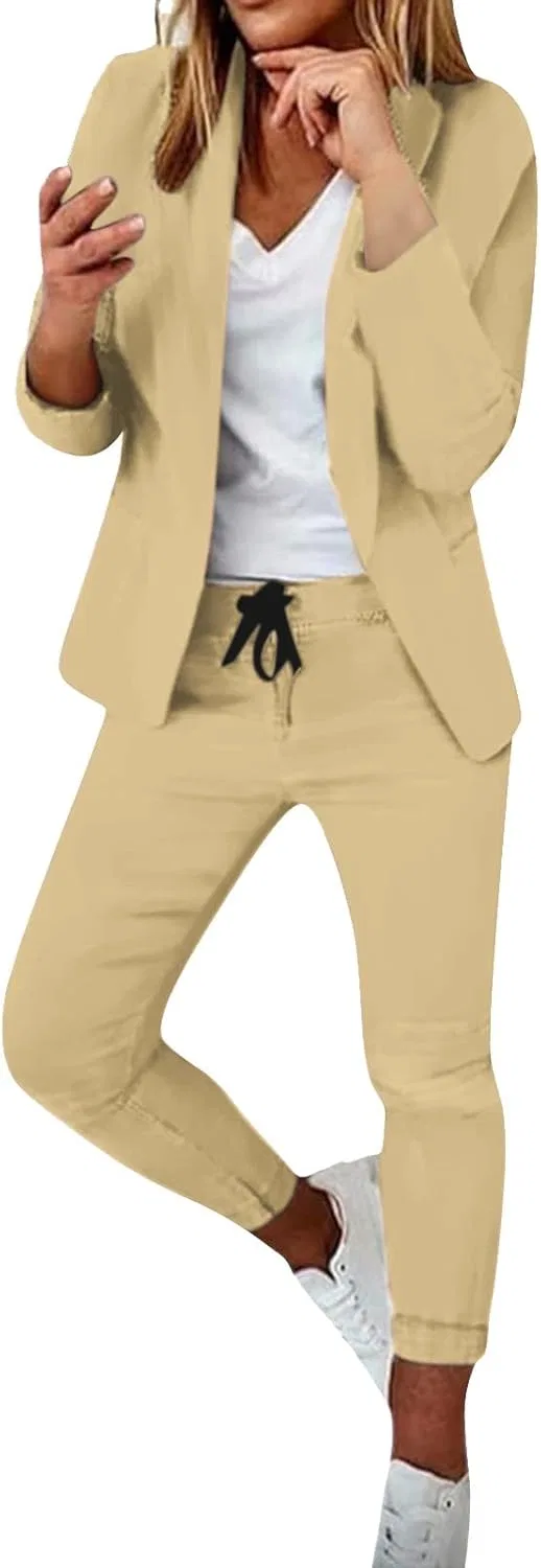 Женский костюм-двойка с жакетом и брюками, Generic, C-khaki