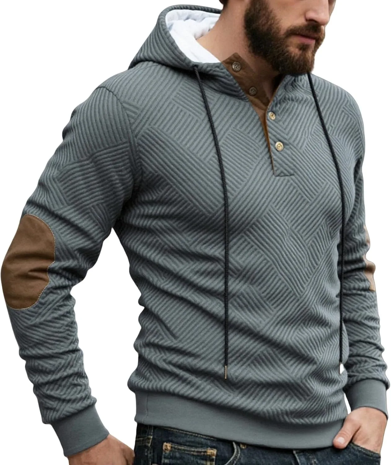 

Wankang мужская мода пуловер с капюшоном и четвертью пуговиц