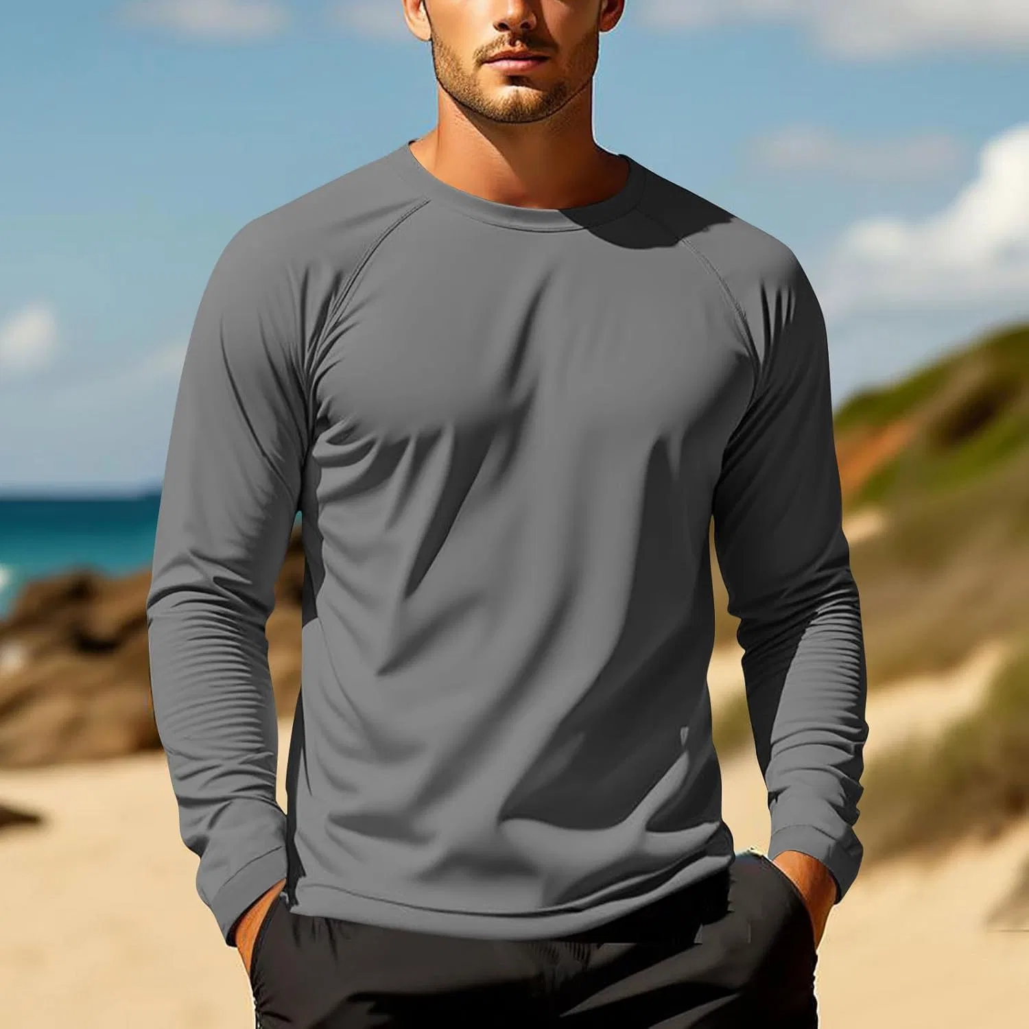 Футболка с длинным рукавом UPF 50+, бренд Generic, Dark Gray — фото 3