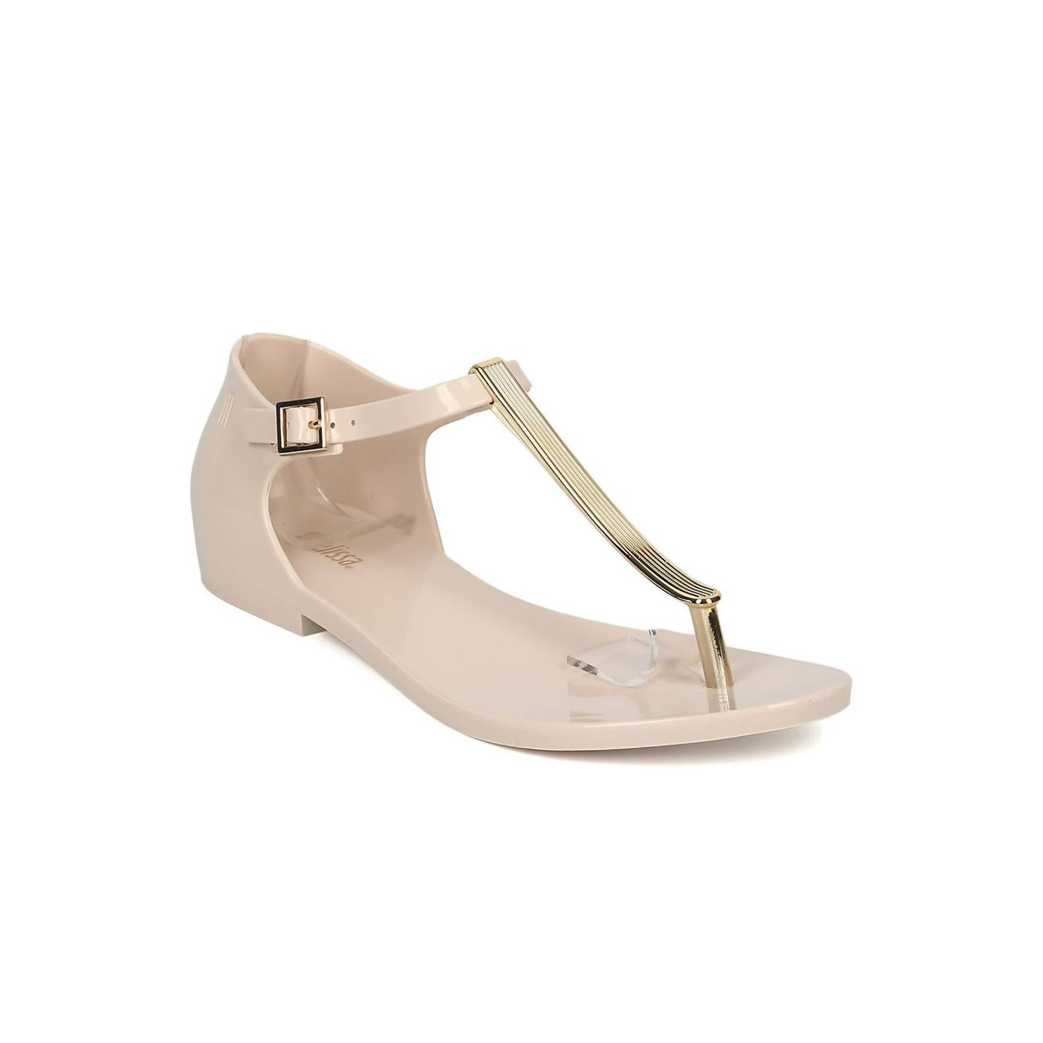 Женские сандалии Honey Chrome Jelly Metallic T-Strap Flat Sandal бежевого цвета Melissa