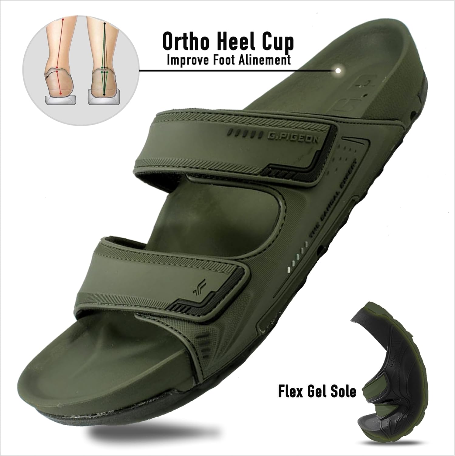 Сандалии Gold Pigeon Shoes PIRO унисекс с ортопедической стелькой Orthoheel, высокоплотным гелем и подошвой с водоотведением, зеленый — фото 3