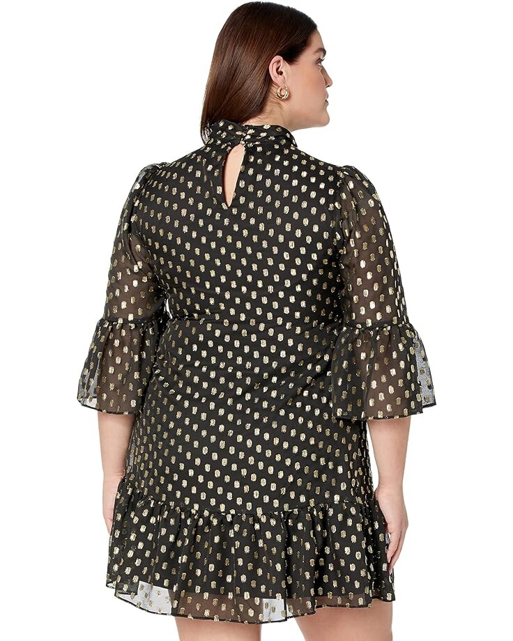 

Платье Calvin Klein Dot Dress with Bell Sleeves, цвет Black/Gold