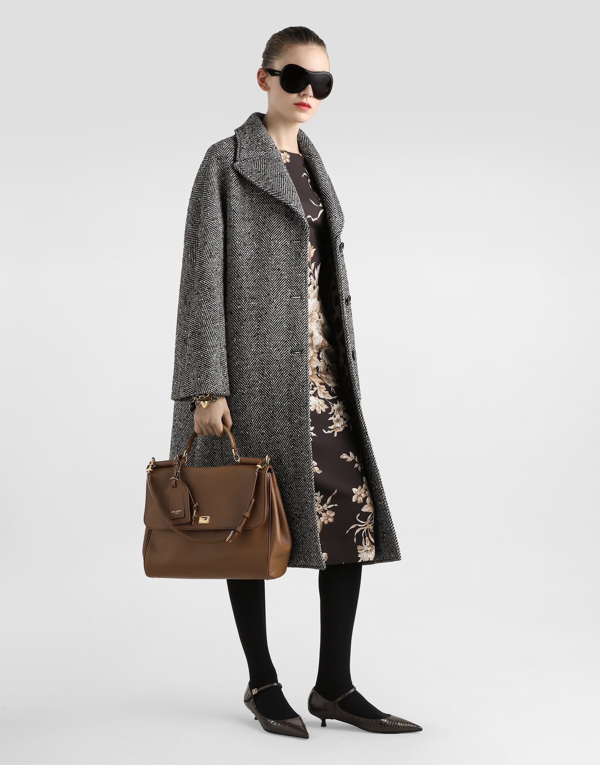 Длинное пальто с елочным узором Dolce & Gabbana, мультиколор — фото 2