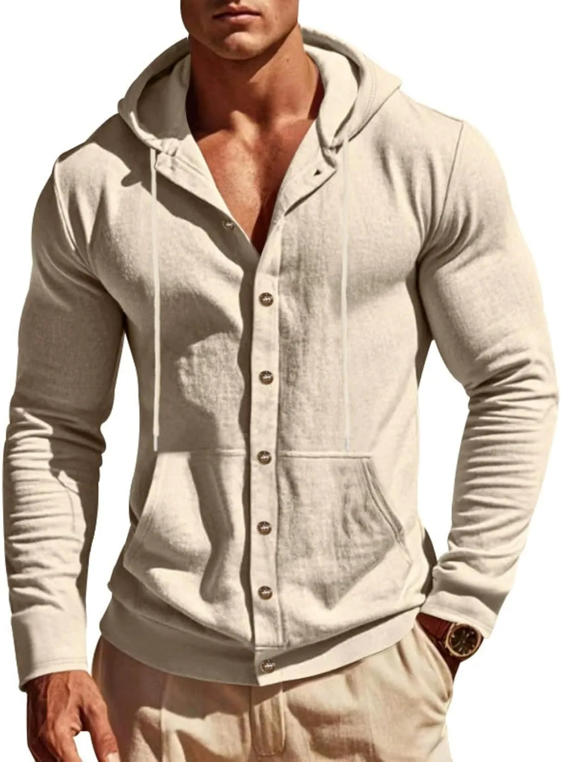 

LIZALIG мужская хлопковая льняная рубашка с длинным рукавом на пуговицах летняя повседневная пляжная легкая худи с карманами