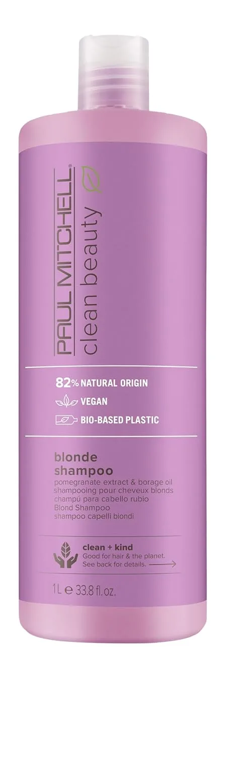 Шампунь Paul Mitchell Clean Beauty Blonde Purple, бережно очищает, устраняет нежелательные желтоватые оттенки, подходит для окрашенных и натуральных светлых волос. 1000 мл (.), silver