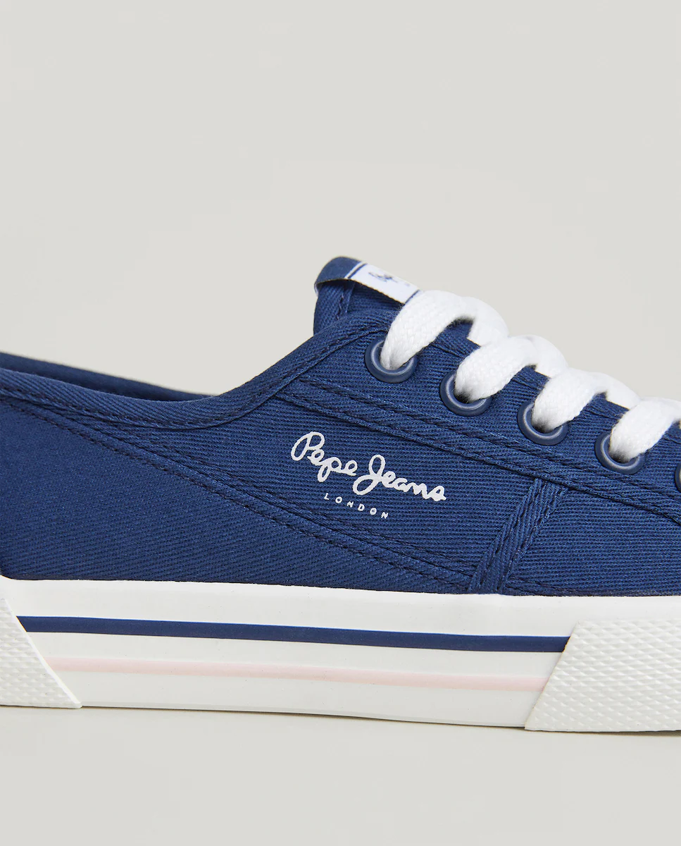 Женские парусиновые кеды с двухцветными линиями Pepe Jeans, синий — фото 2