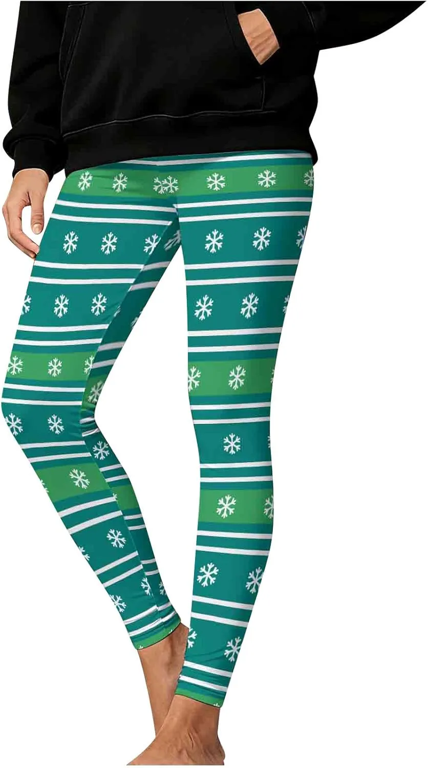 

Рождественские леггинсы для женщин High Waisted с принтом снежинок JOAU