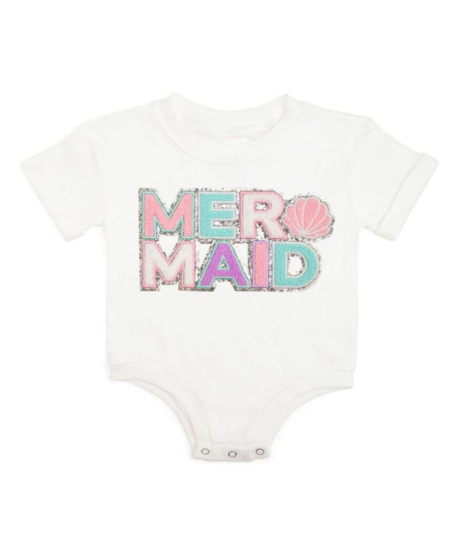 

Детский комбинезон для девочек с короткими рукавами и нашивкой в виде русалки Sweet Wink, White