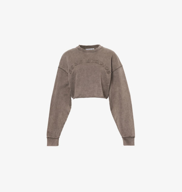 

Укороченная хлопковая толстовка с вышитым логотипом Acne Studios, коричневый