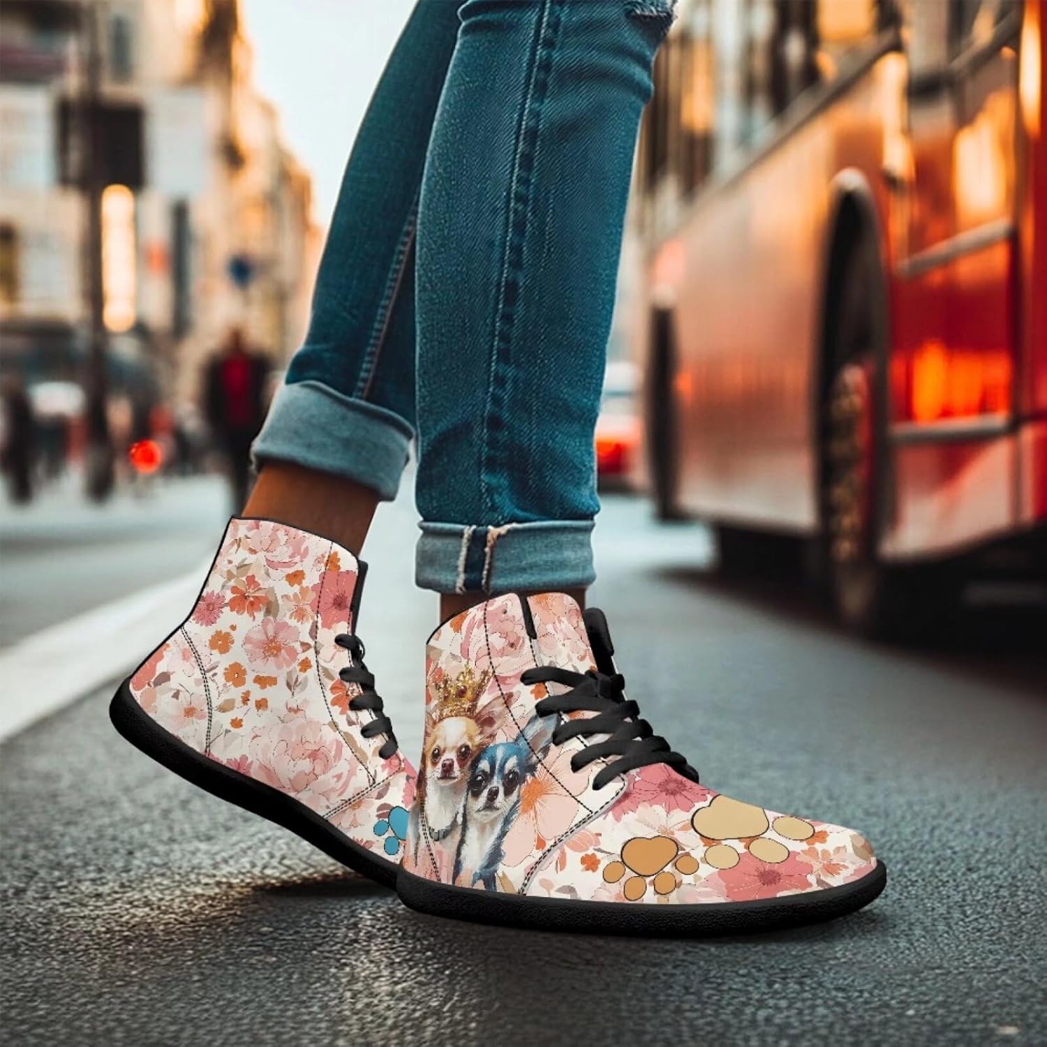 Мужские обувь Binienty Barefoot с широкой пяткой, высокие кеды с ПУ, минималистичные кроссовки с нулевым перепадом для активного отдыха, Chihuahua Boho Floral — фото 3
