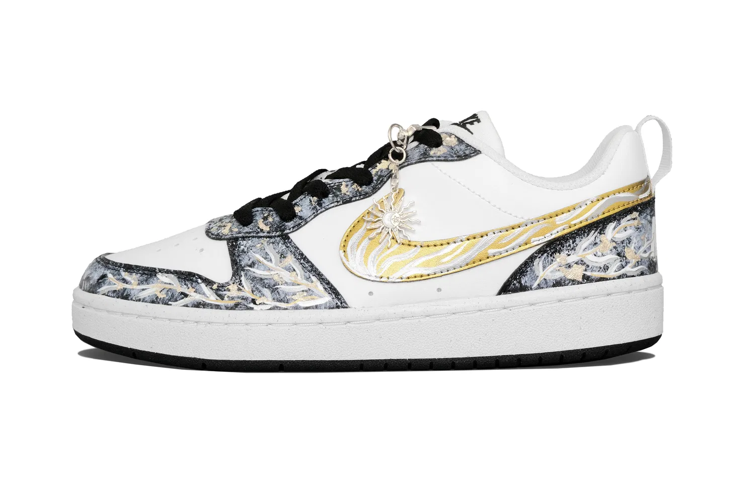 Кроссовки для скейтбординга Nike Court Borough Fire Tree Silver с ручной росписью, черные