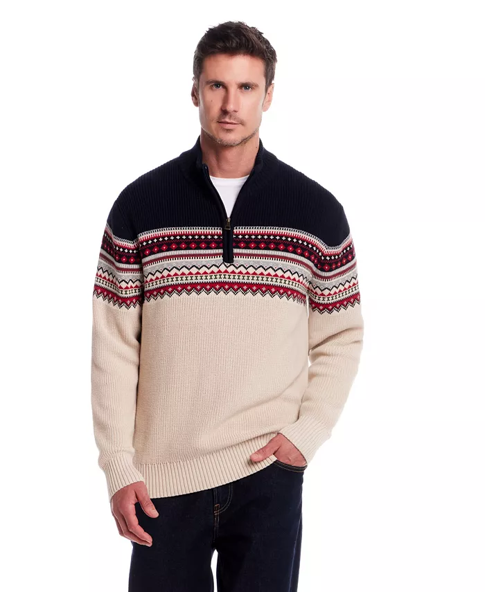 

Мужской свитер Maine Fairisle с двухцветной молнией на четверть Weatherproof Vintage, синий
