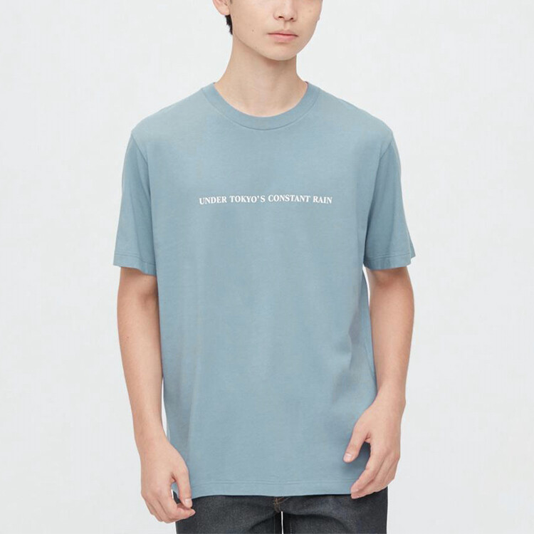 Футболка X Makoto Shinkai SS23 унисекс пудрово-голубая Uniqlo, розовый/голубой — фото 3
