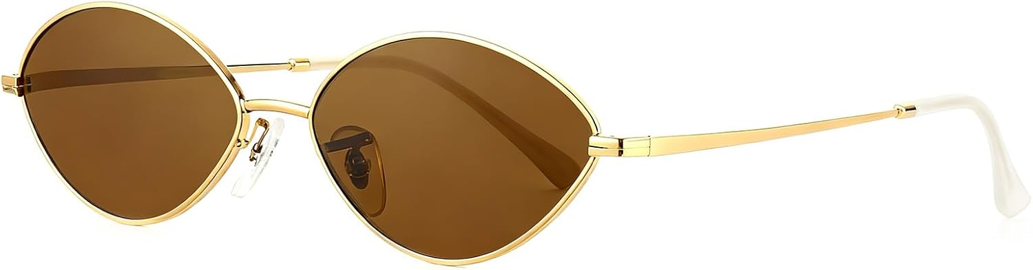 

Винтажные овальные металлические солнцезащитные очки JIM HALO - стильные очки в форме «кошачьего глаза» с защитой UV400 для повседневного и уличного использования, Gold Frame Brown Lens