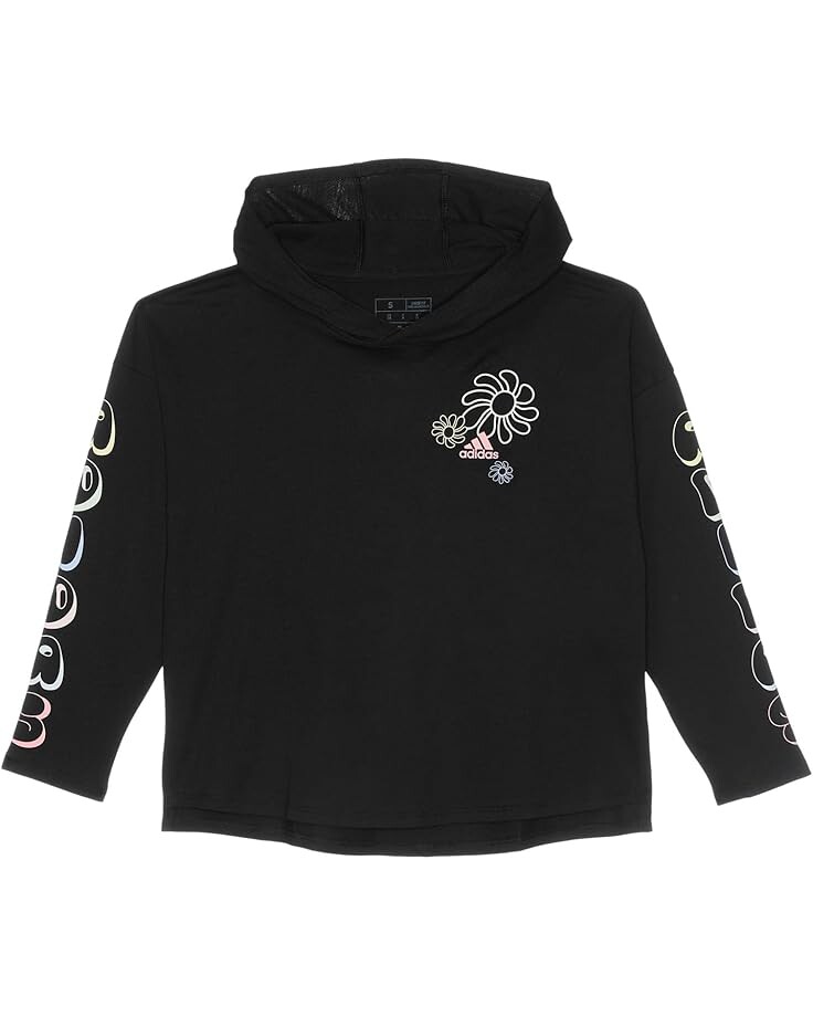 

Футболка adidas Kids Long Sleeve Hooded Graphic Tee(Big Kid), цвет Black Adi