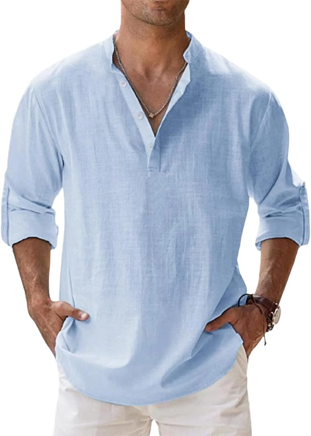 

Длинная льняная рубашка для мужчин Big and Tall SdGgsgv