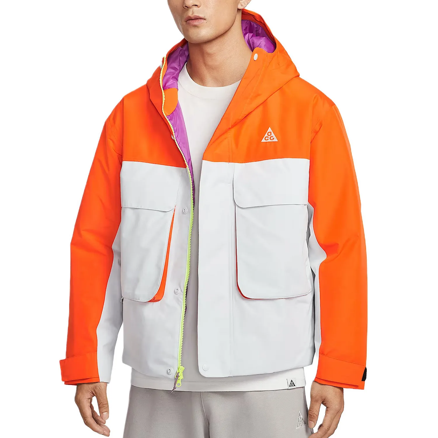 Куртка ACG Puffer с капюшоном Nike, Safety Orange/Bright Purple/University Gray/Mountain White