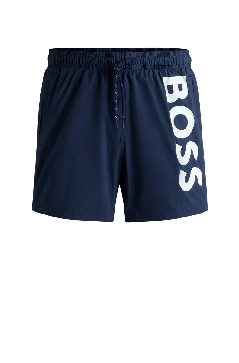 Купальные шорты BOSS "Осьминог", с надписью логотипа BOSS, эластичным поясом с кулиской, цвет морской волны — фото 3