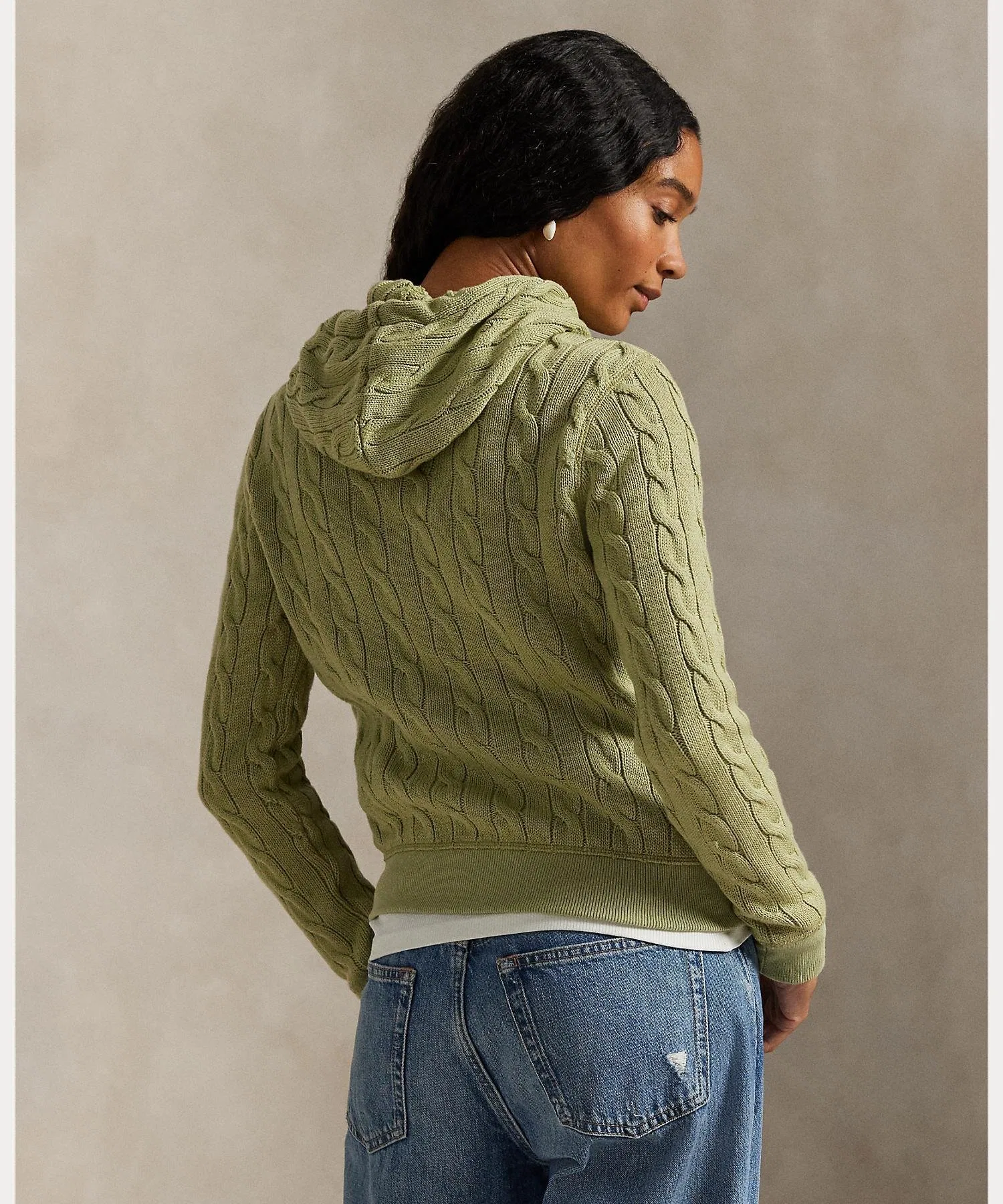 Хлопковая толстовка с капюшоном на молнии, связанная косами. Polo Ralph Lauren, 300 Green — фото 4