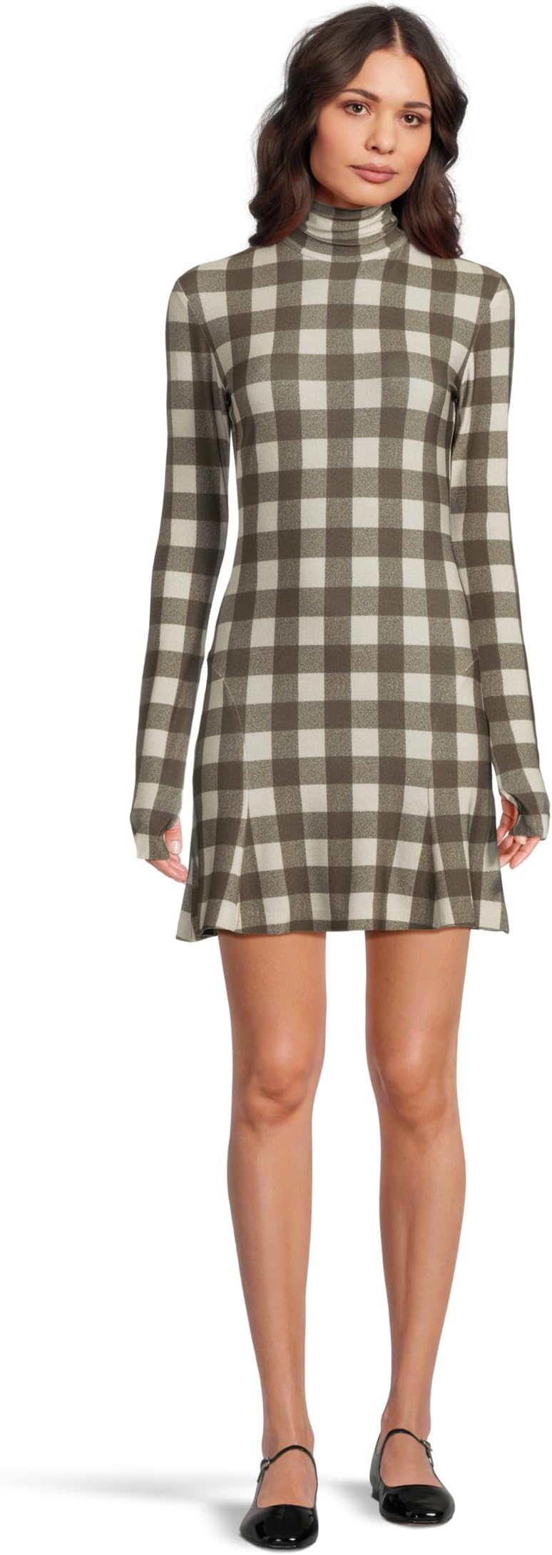 

Платье Norma Kamali Long Sleeve Turtle Fishtail Mini Dress, цвет Bark Box Plaid