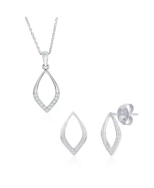 

Комплект из колье и серег из полированного серебра с фианитами в форме маркиза Simona, silver