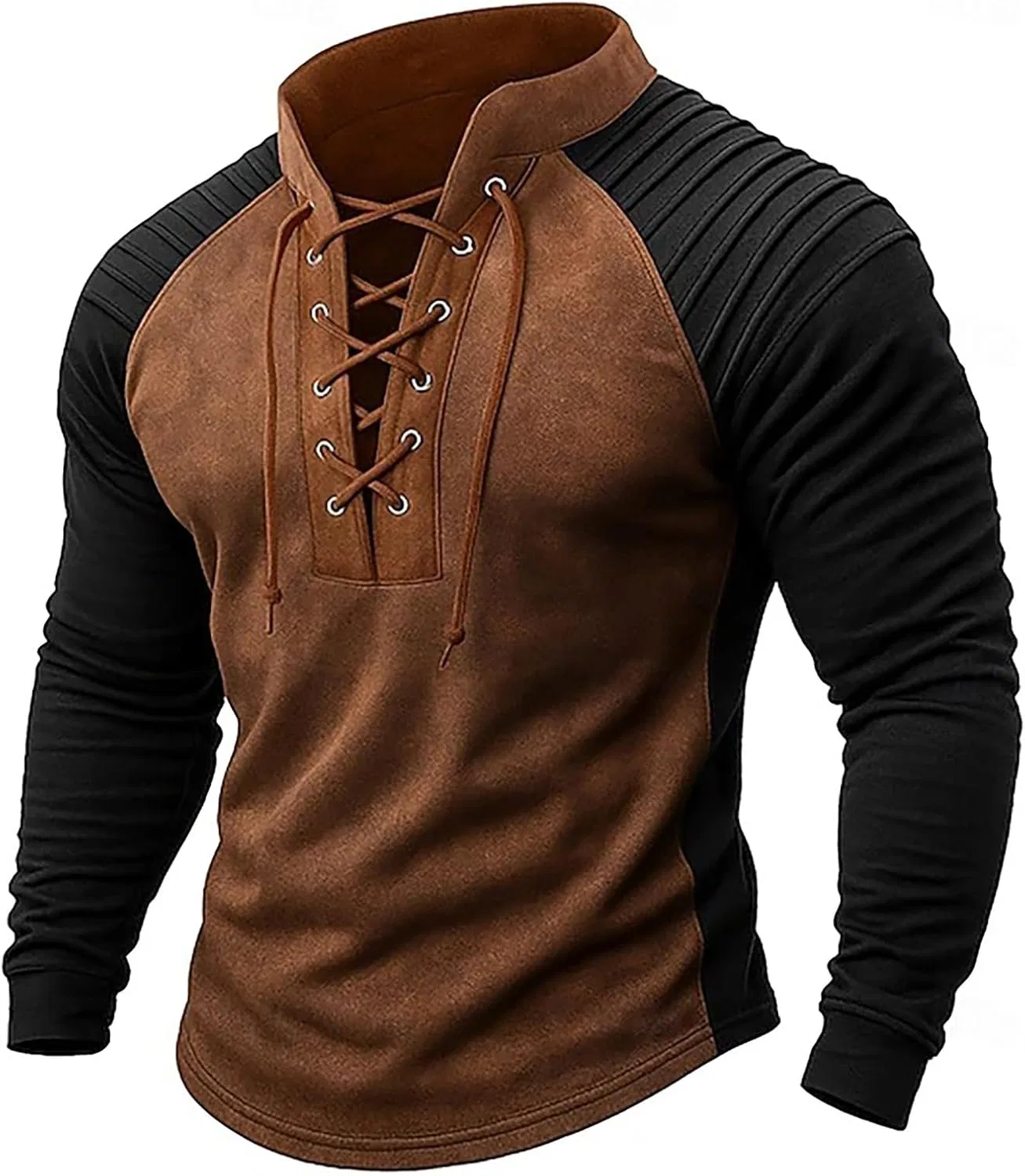 Мужская футболка с воротником-стойкой, slim fit, бренд Generic, коричневый — фото 4