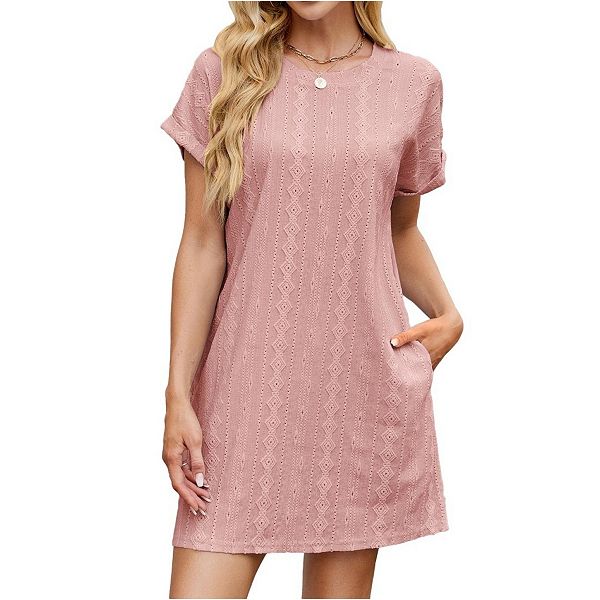 

Женское платье с коротким рукавом и круглым вырезом для пляжа и отдыха Yesfashion, Pink