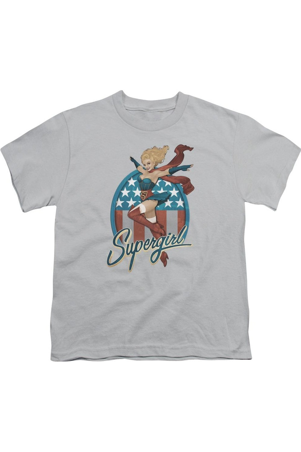

Футболка с коротким рукавом для подростков Justice League of America Supergirl Bombshell Gildan, серебряный