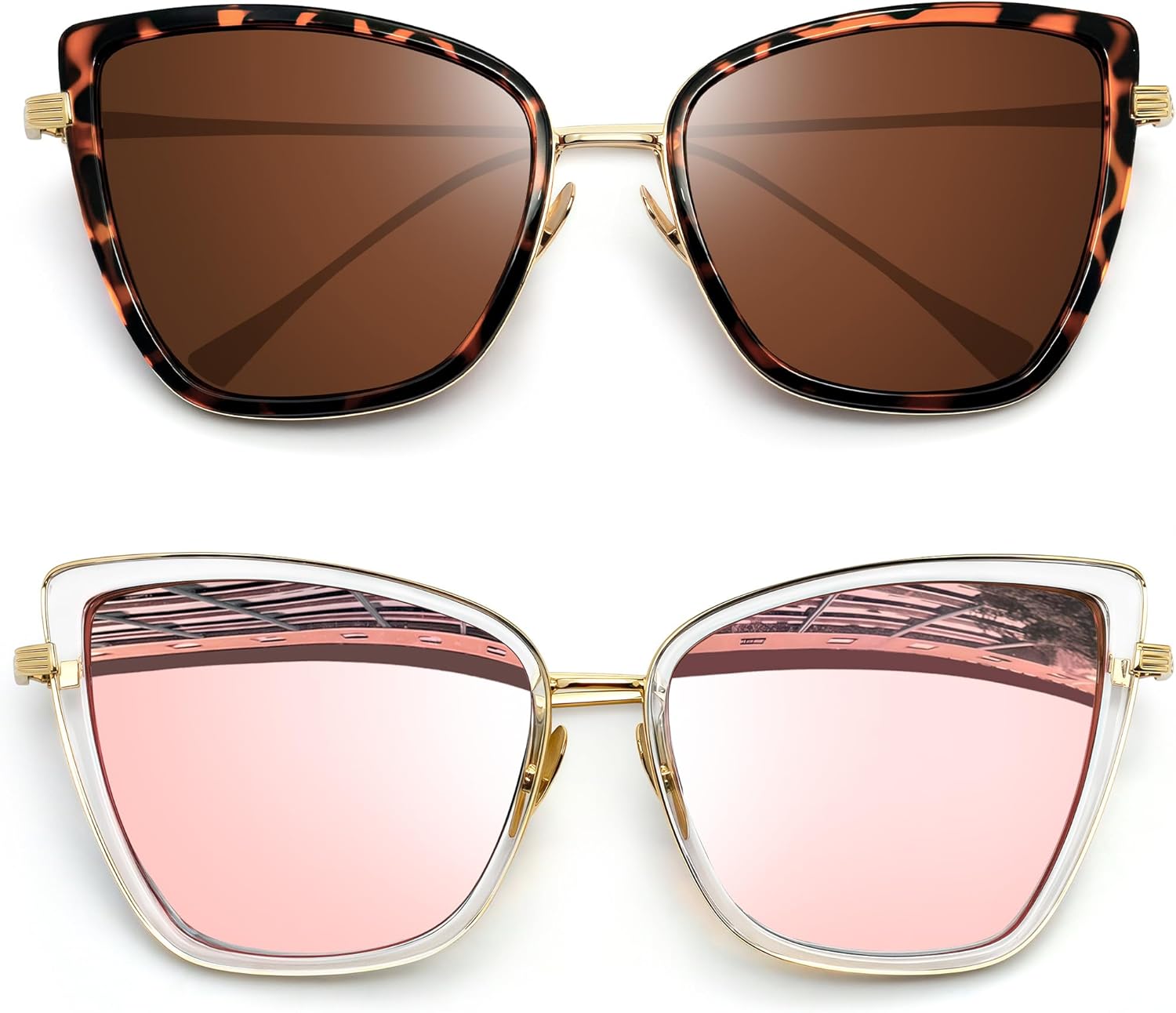 

Женские солнцезащитные очки Joopin Oversized Cateye с эффектом «кошачьего глаза», модные солнцезащитные очки с защитой от УФ-излучения, 2 Pack (A10 Tortoise Brown + Pink)