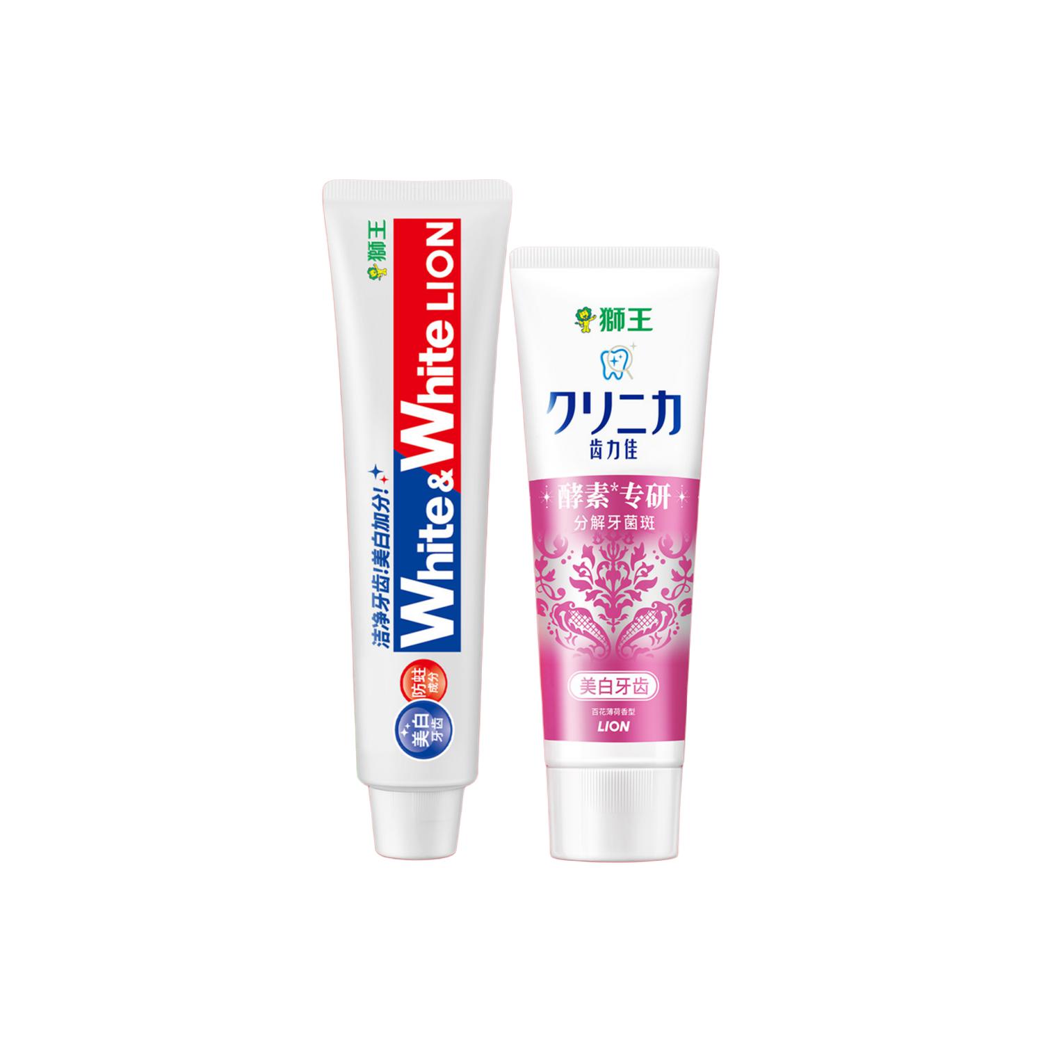 

LION Большая белая тюбик ферментные добавки зубная паста очищение и освежение дыхания мята 150г+130г