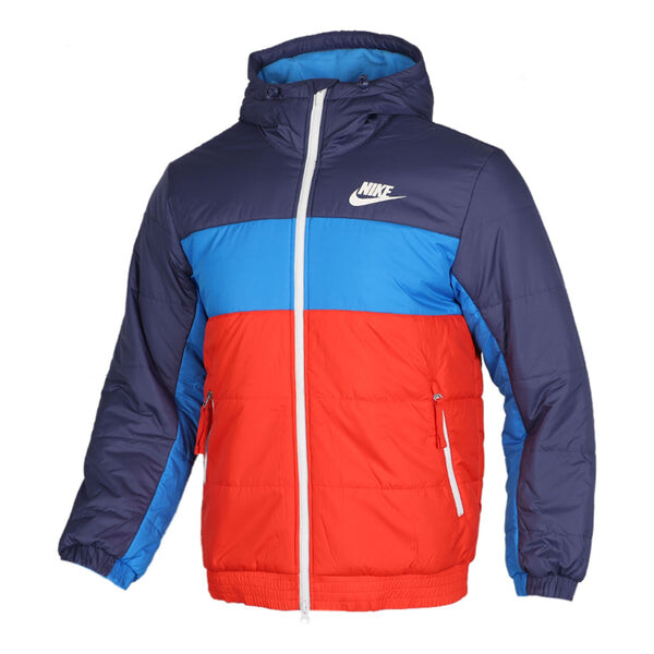 

Куртка colorblock casual sports stay warm windproof fleece inner lining hooded blue Nike, синий