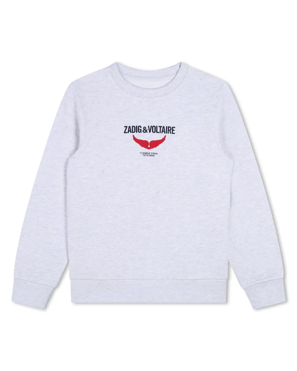 

Детская серая хлопковая толстовка Zadig & Voltaire, светло-серый